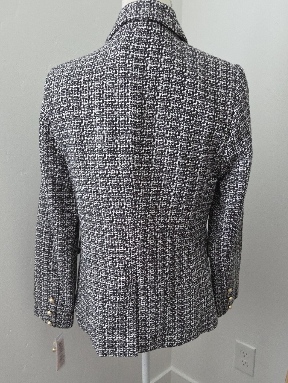 Nanette Lepore Black and White Tweed Double-Breasted Blazer - Picture 2 of 7